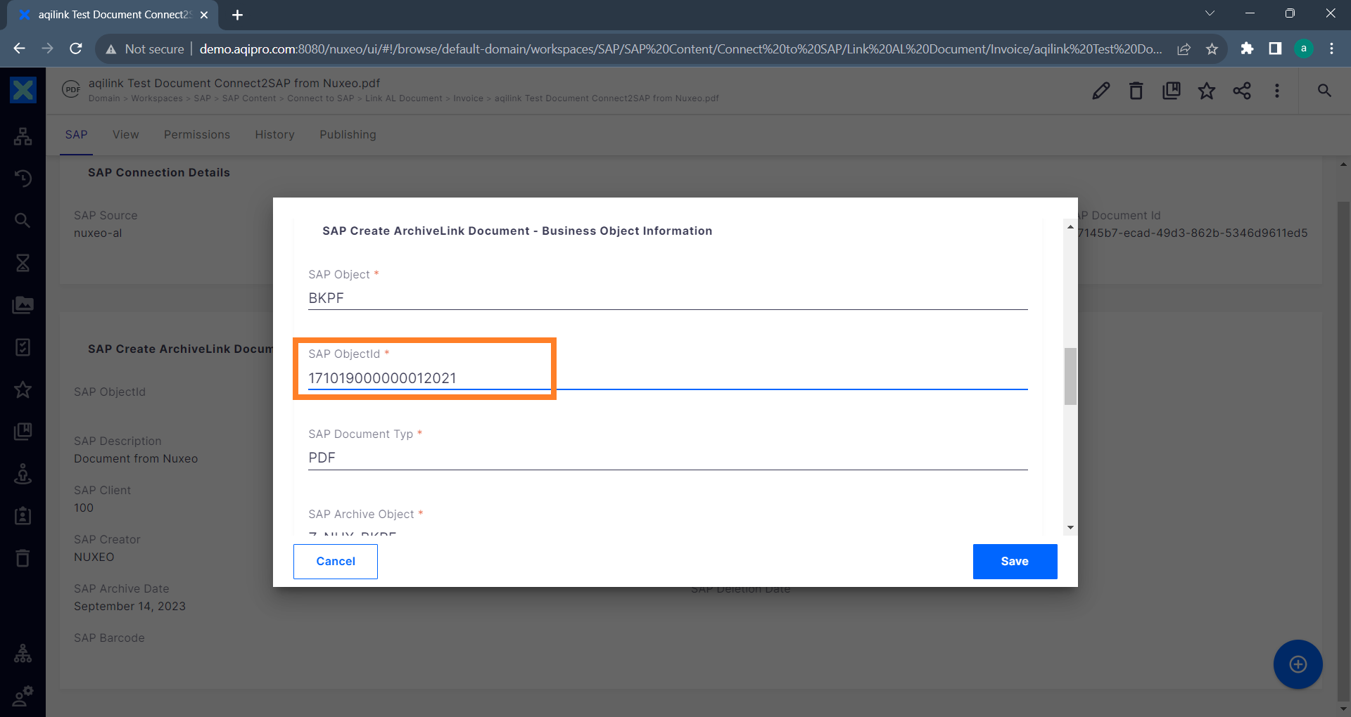 SAP Edit Properties Connect2SAP